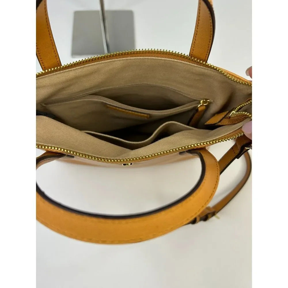 G.I.L.I. Leather Trento Crossbody‎ Camel Tan Gold Double Handle Full Zip